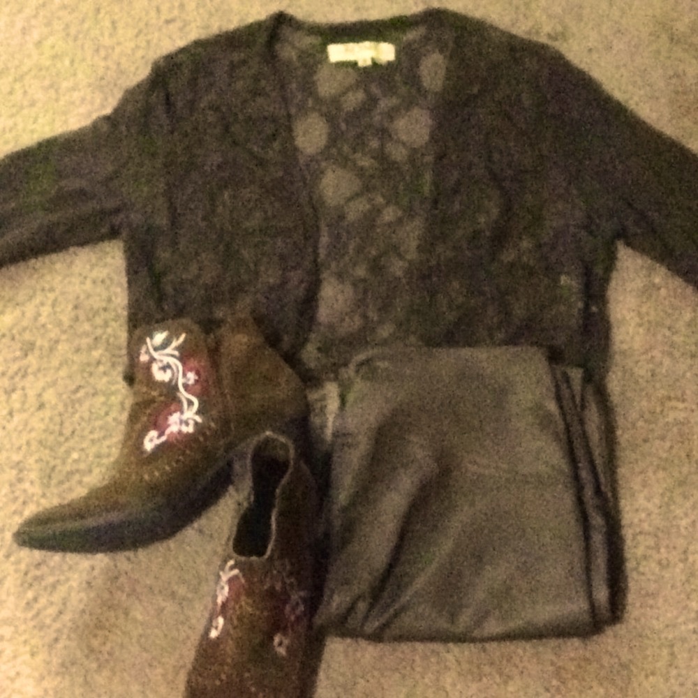 ROMY LACE CARDIGAN!WITH LEGGINGS, AND BOOTIES! CONTACT ME IF INTERESTED FOR SIZE